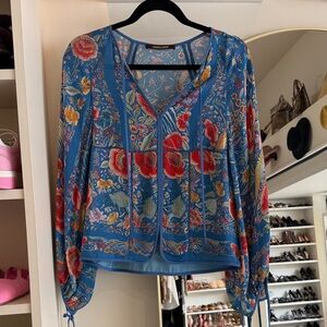 Roberto Cavalli Blue floral silk blouse